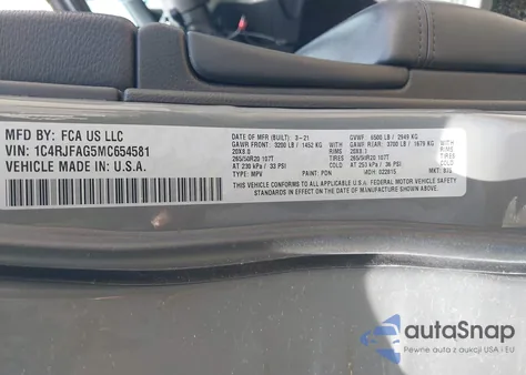 2021 Jeep Grand Cherokee Laredo X 4X4 z USA, uszkodzony, nr VIN 1C4RJFAG5MC654581